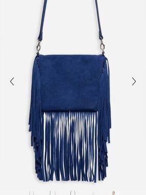 Johnny Was Oceano Blue Suede Fringe Foldover Crossbody Bag